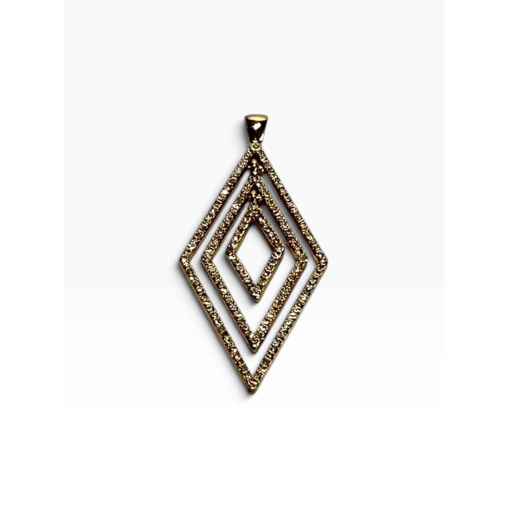 Triple Tiered Diamond Shaped Pendant Gold Tone‎ Geometric Pave
